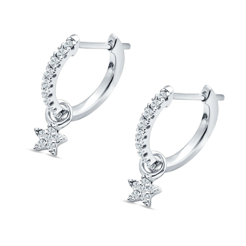 Star Cluster Charm Huggie Hoop Earring Cubic Zirconia 925 Sterling Silver