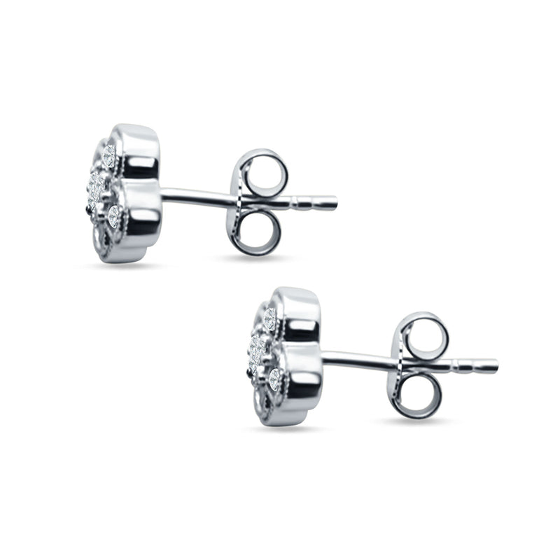 Flower Beaded Designer Stud Earring Cubic Zirconia 925 Sterling Silver