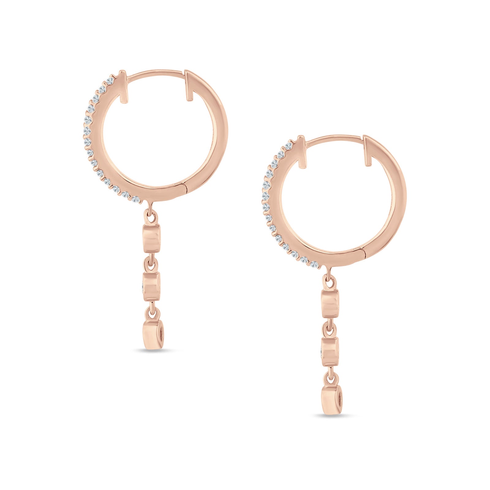 Three Stone Charm Oblong Hoop Earring Cubic Zirconia 925 Sterling Silver