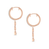 Three Stone Charm Oblong Hoop Earring Cubic Zirconia 925 Sterling Silver