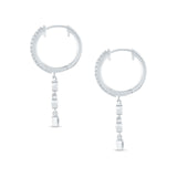 Three Stone Charm Oblong Hoop Earring Cubic Zirconia 925 Sterling Silver