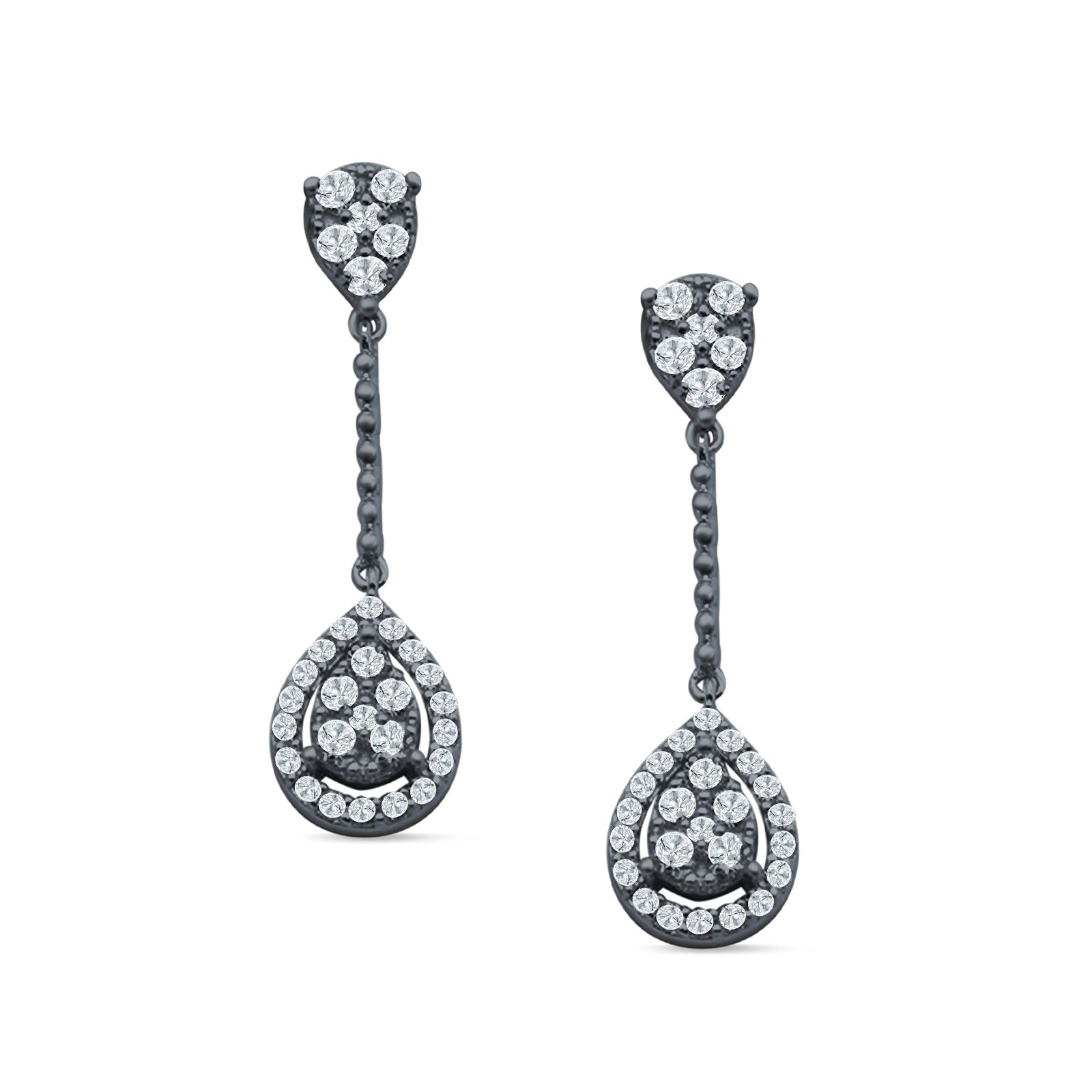 Pear Teardrop Cluster Oblong Stud Earring Cubic Zirconia 925 Sterling silver