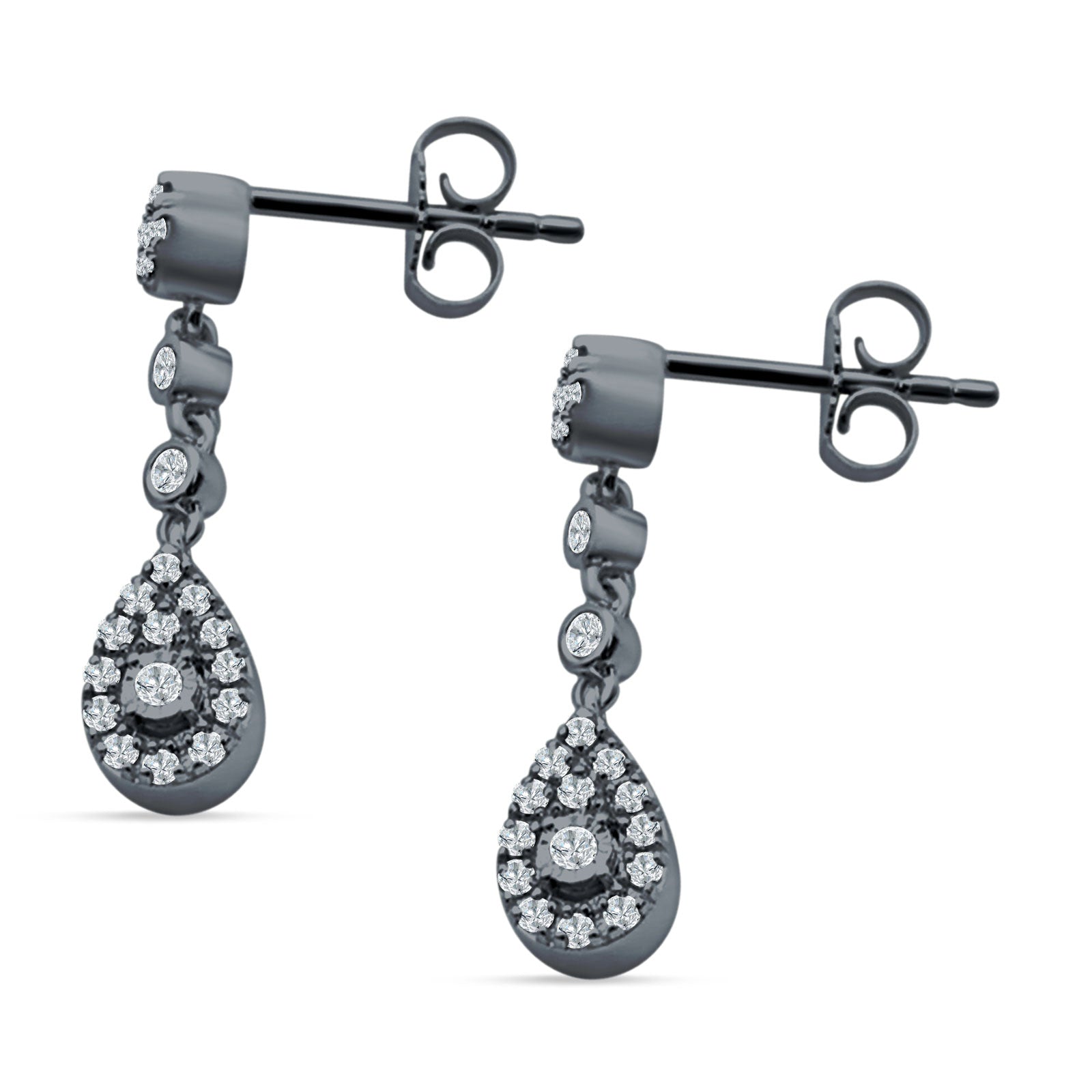 Pear Teardrop Halo Charm Drop Stud Earring Cubic Zirconia 925 Sterling Silver