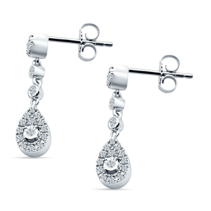 Pear Teardrop Halo Charm Drop Stud Earring Cubic Zirconia 925 Sterling Silver