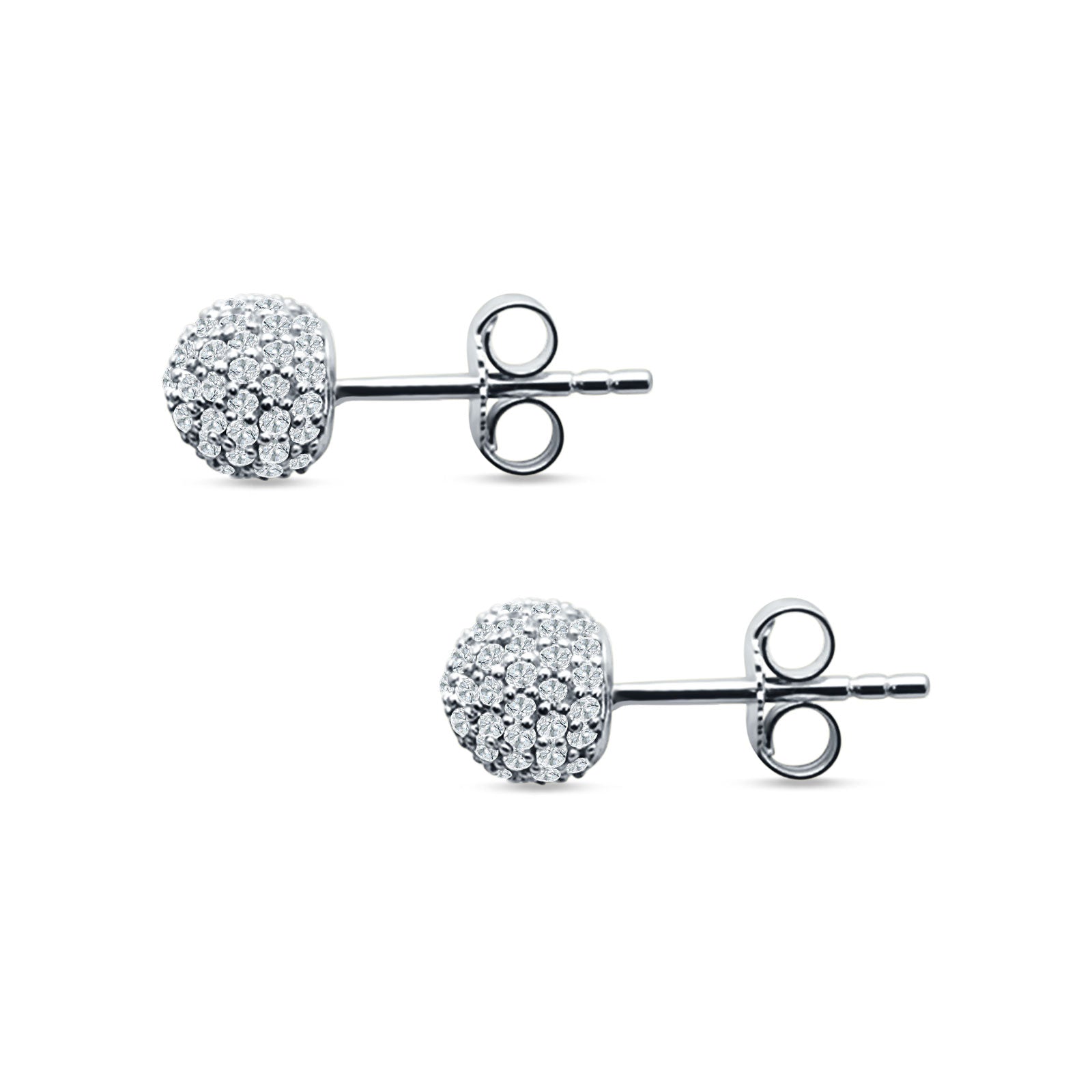 Round Halo Cluster Ball Stud Earring Cubic Zirconia 925 Sterling Silver