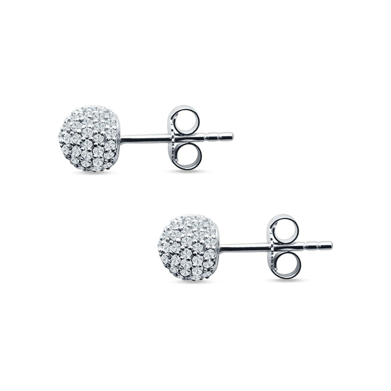 Round Halo Cluster Ball Stud Earring Cubic Zirconia 925 Sterling Silver