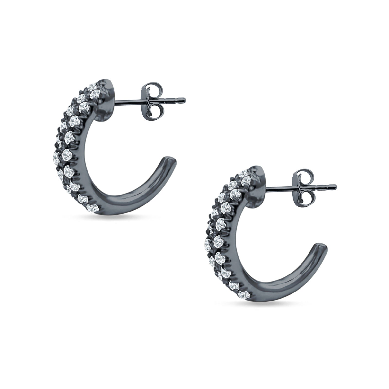 Half Hoop Stud Earring Cubic Zirconia 925 Sterling Silver