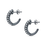 Half Hoop Stud Earring Cubic Zirconia 925 Sterling Silver