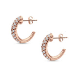 Half Hoop Stud Earring Cubic Zirconia 925 Sterling Silver