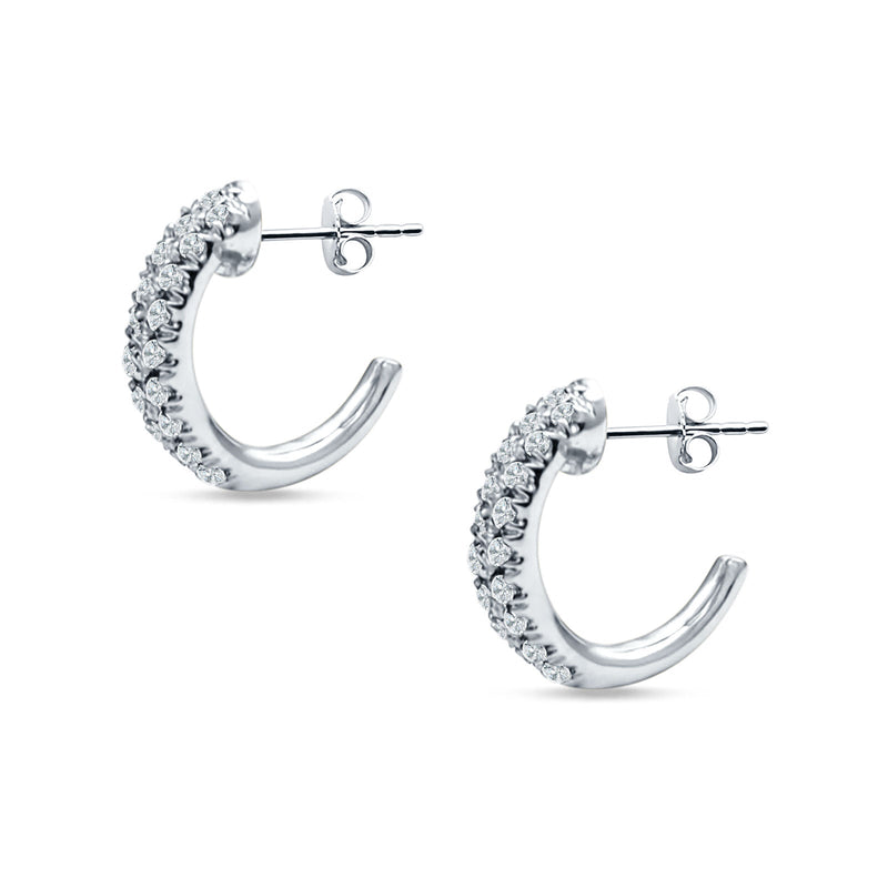 Half Hoop Stud Earring Cubic Zirconia 925 Sterling Silver