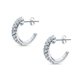 Half Hoop Stud Earring Cubic Zirconia 925 Sterling Silver
