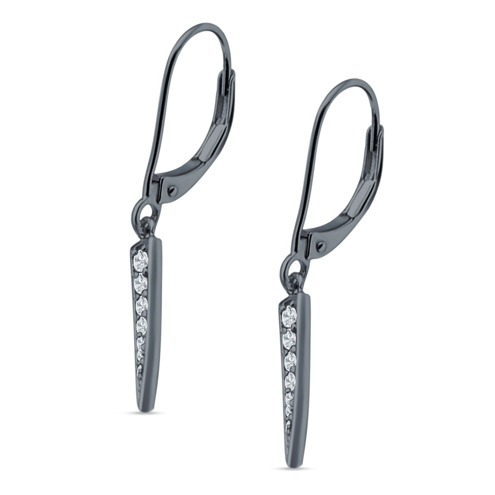 Spike Hoop Leverback Earrings Round Cubic Zirconia 925 Sterling Silver
