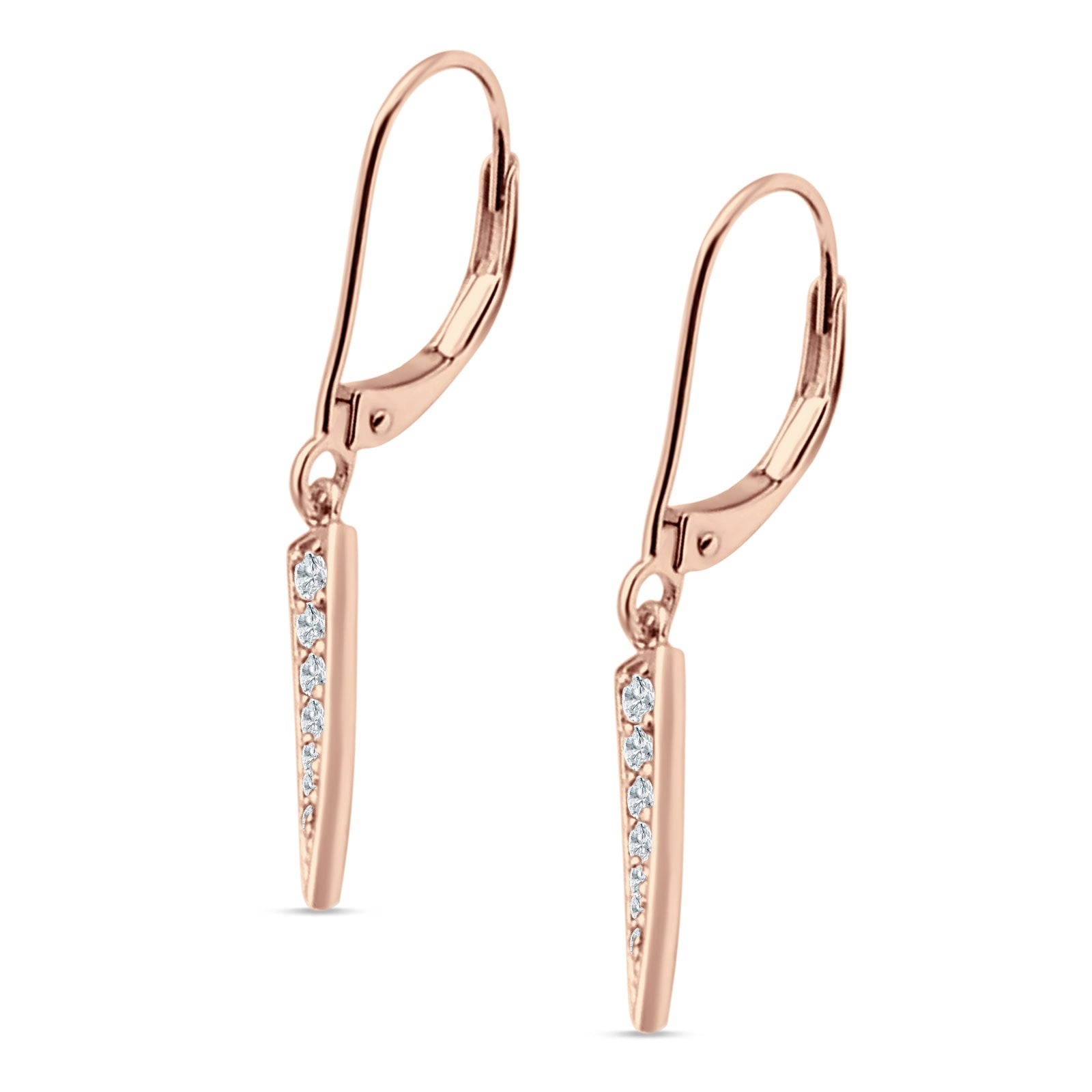 Spike Hoop Leverback Earrings Round Cubic Zirconia 925 Sterling Silver