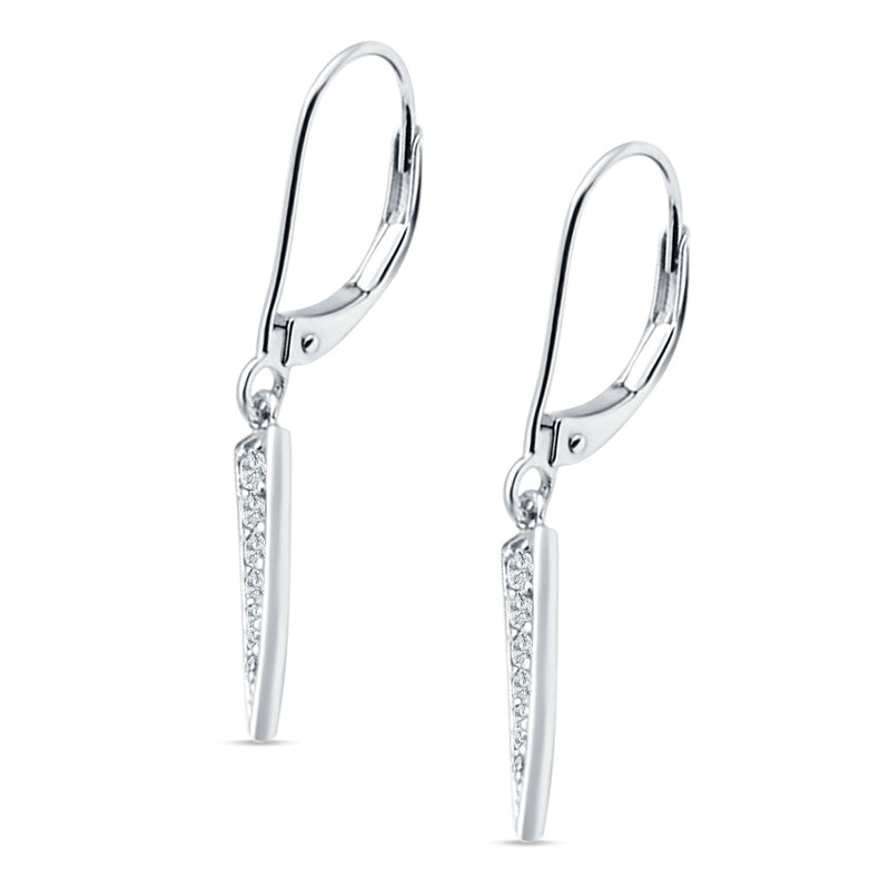 Spike Hoop Leverback Earrings Round Cubic Zirconia 925 Sterling Silver