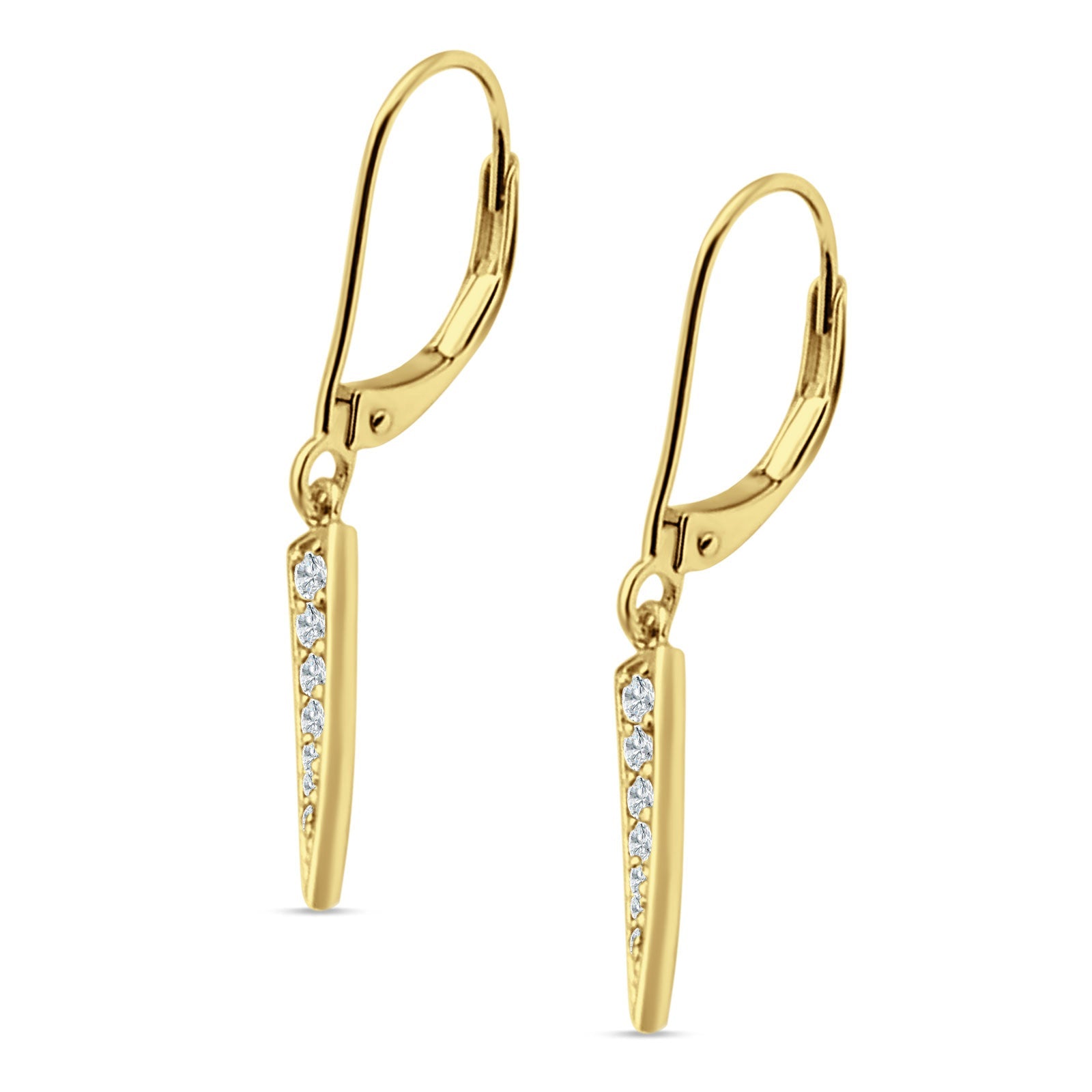 Spike Hoop Leverback Earrings Round Cubic Zirconia 925 Sterling Silver