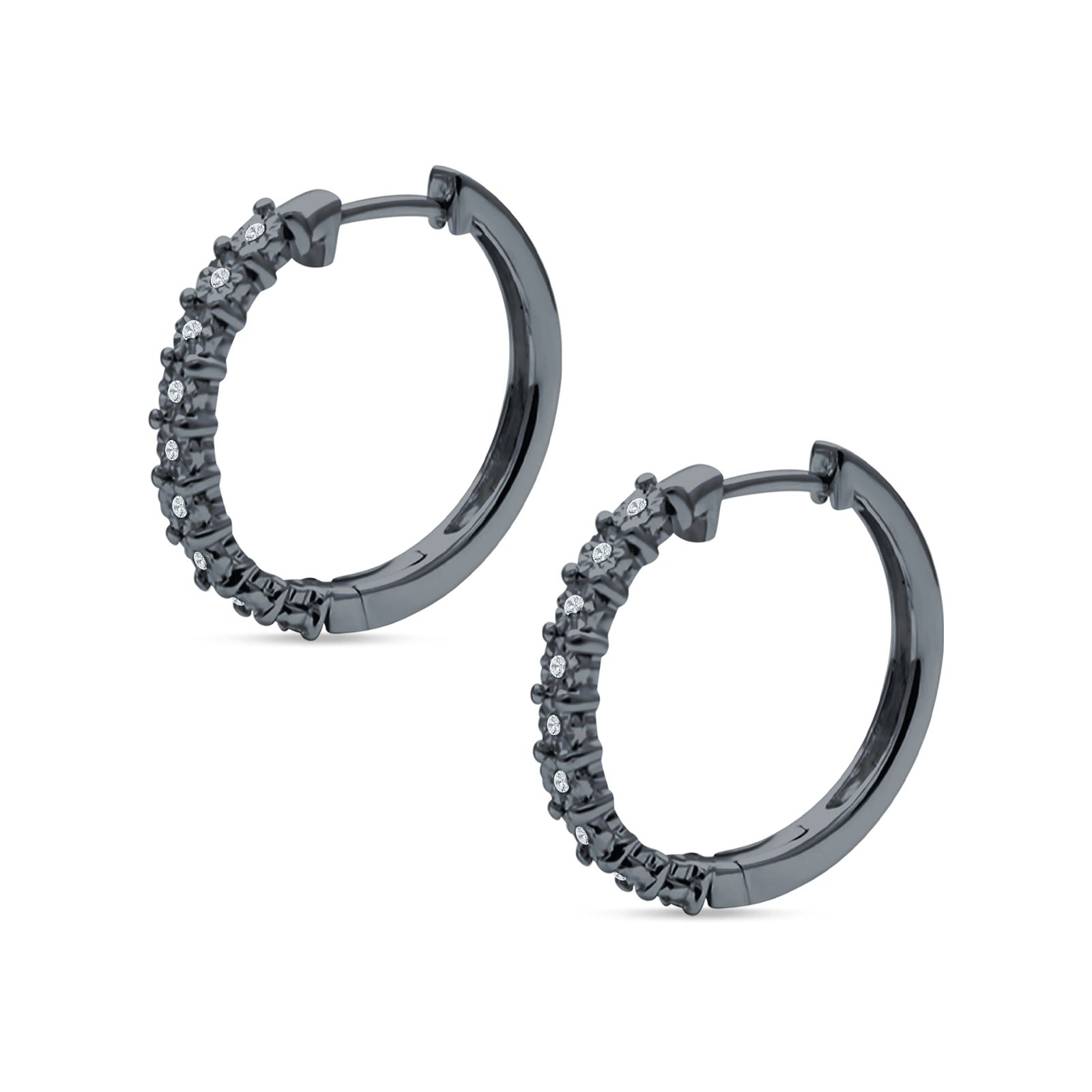 Round Engraved Flower Huggie Hoop Earring Cubic Zirconia 925 Sterling Silver