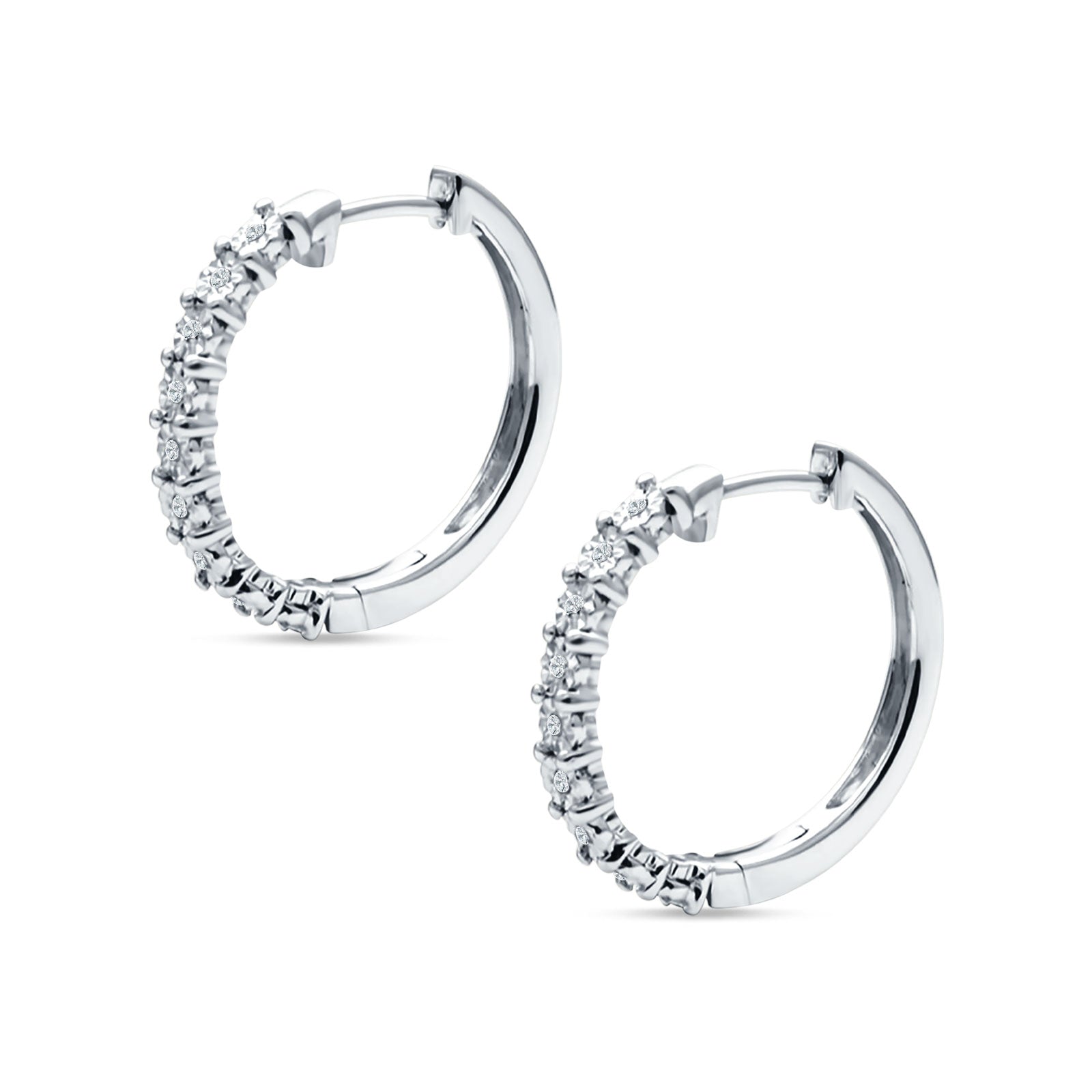 Round Engraved Flower Huggie Hoop Earring Cubic Zirconia 925 Sterling Silver