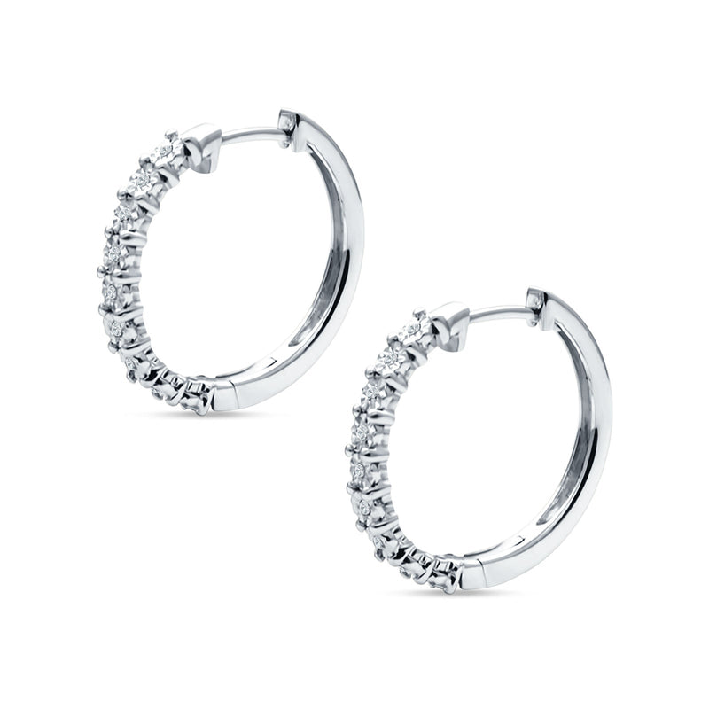 Round Engraved Flower Huggie Hoop Earring Cubic Zirconia 925 Sterling Silver