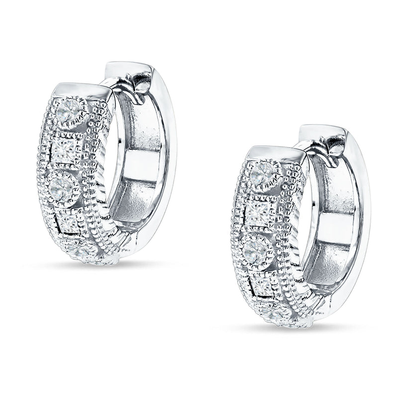 Round & Princess Cut Cubic Zirconia Huggie Hoop Earring 925 Sterling Silver