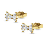 Baguette & Round Bow Stud Earring Cubic Zirconia 925 Sterling Silver