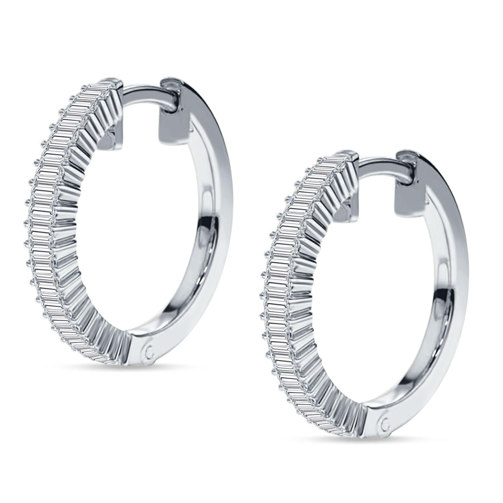 Baguette Cubic Zirconia Half Eternity Huggie Hoop Earring 925 Sterling Silver