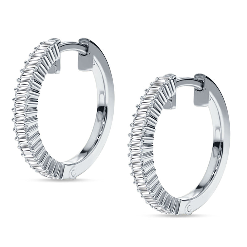 Baguette Cubic Zirconia Half Eternity Huggie Hoop Earring 925 Sterling Silver