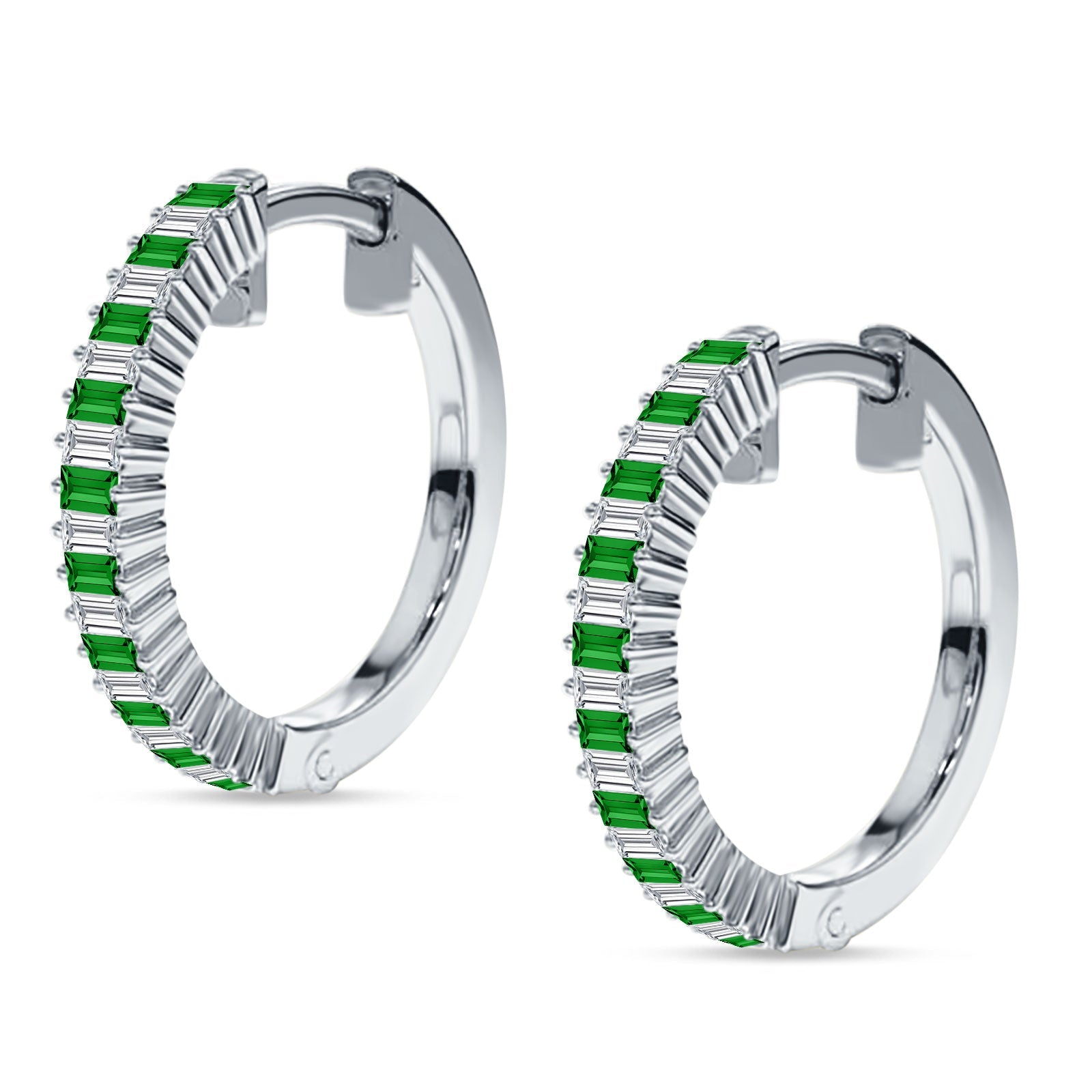 Baguette Cubic Zirconia Half Eternity Huggie Hoop Earring 925 Sterling Silver
