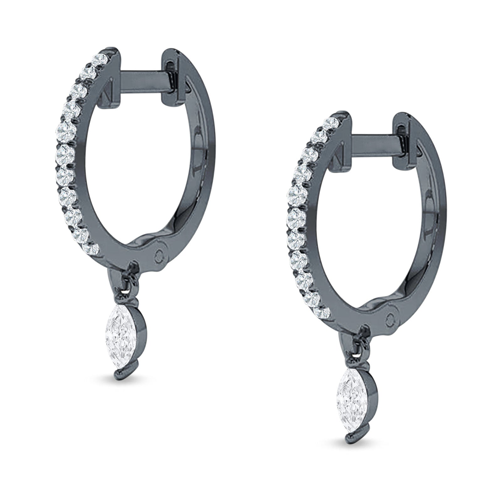 Marquise Charm Huggie Hoop Earring Cubic Zirconia 925 Sterling Silver