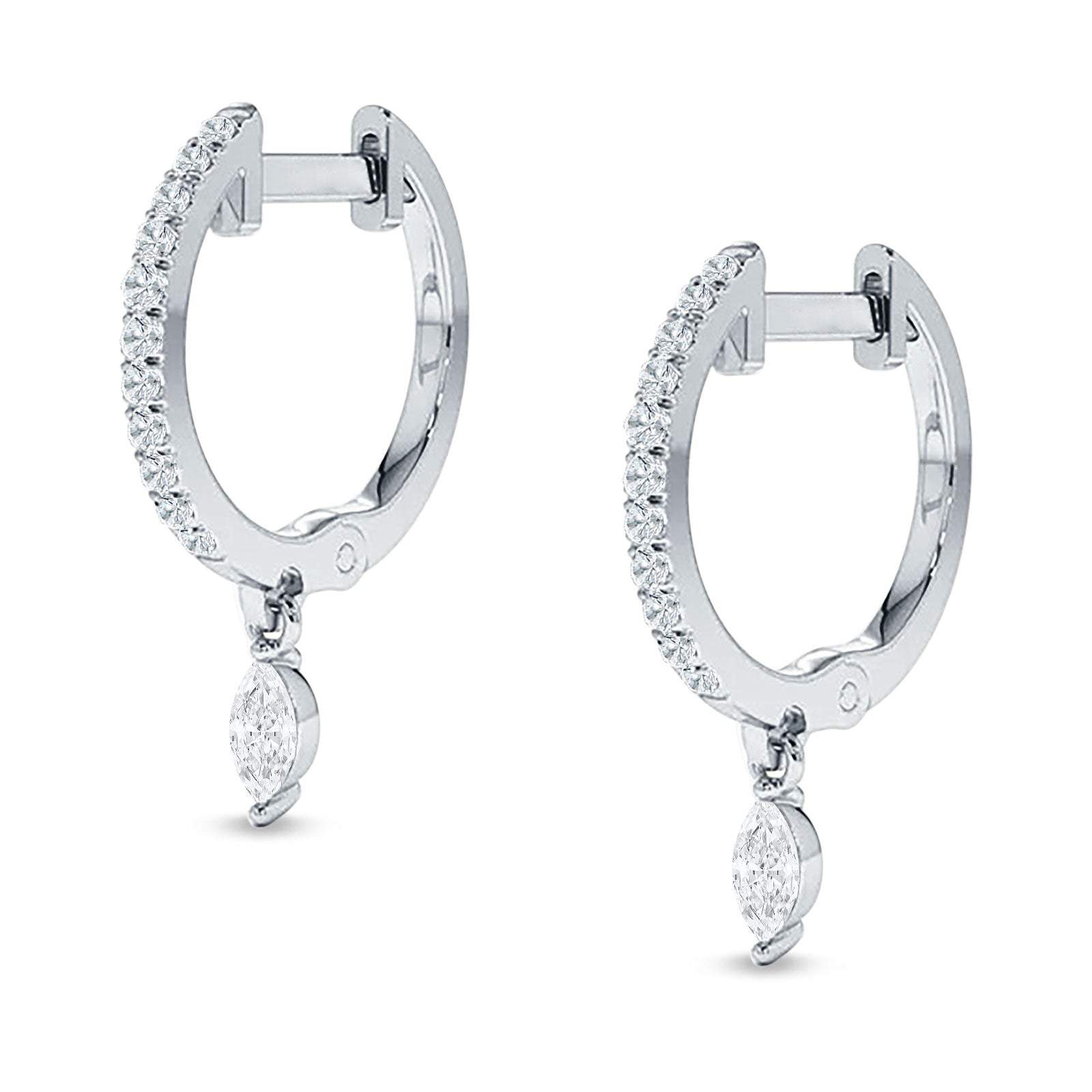 Marquise Charm Huggie Hoop Earring Cubic Zirconia 925 Sterling Silver