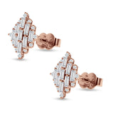 Baguette & Round Cubic Zirconia Cluster Stud Earring 925 Sterling Silver