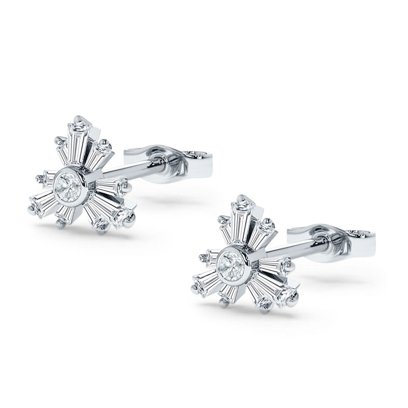 Starburst Trio Baguette & Round Cubic Zirconia Stud Earring 925 Sterling Silver
