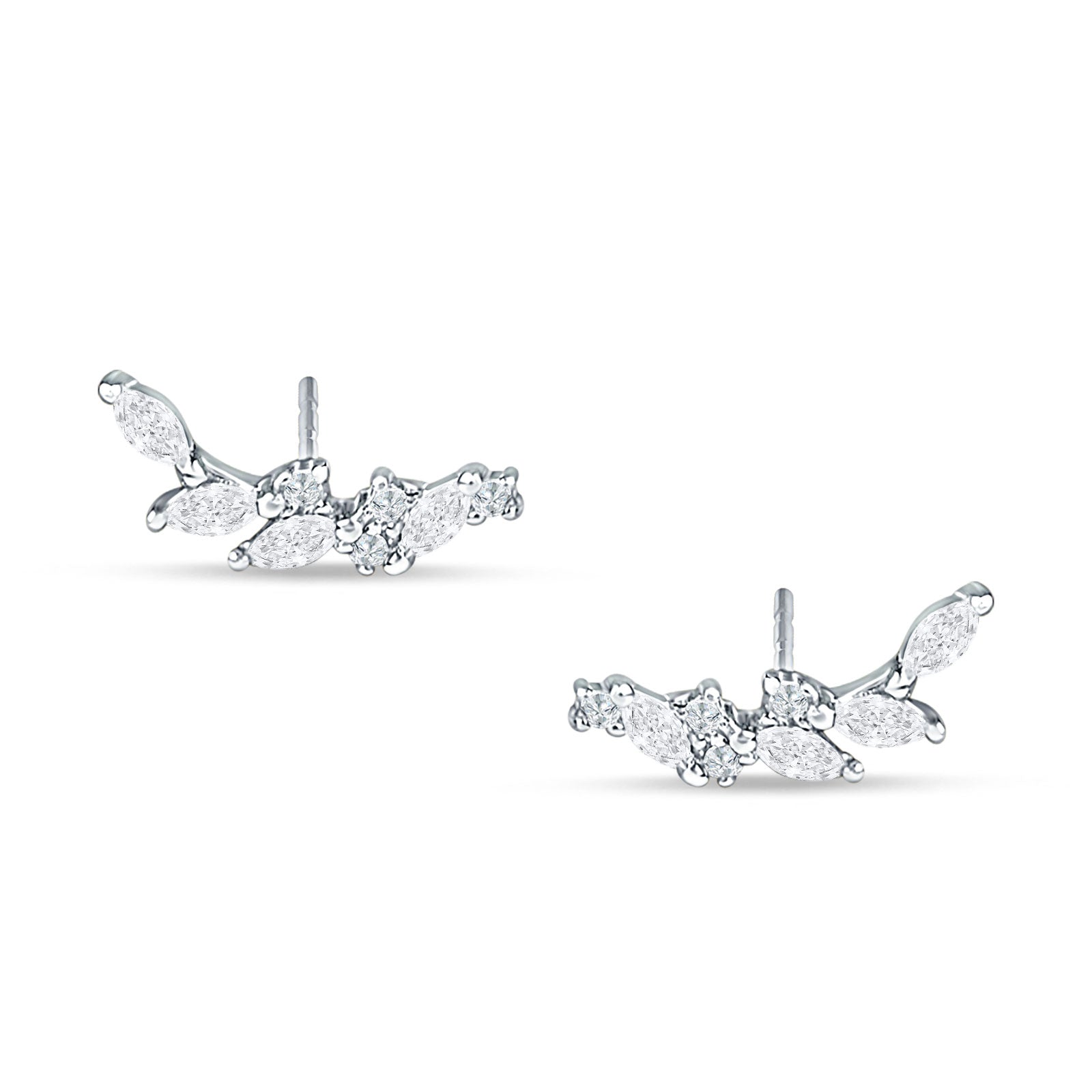 Marquise Cubic Zirconia Leaf Style Crawler Stud Earring 925 Sterling Silver