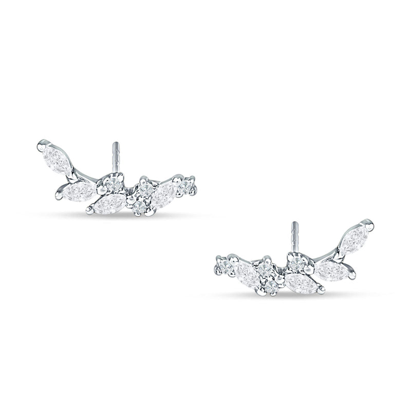 Marquise Cubic Zirconia Leaf Style Crawler Stud Earring 925 Sterling Silver