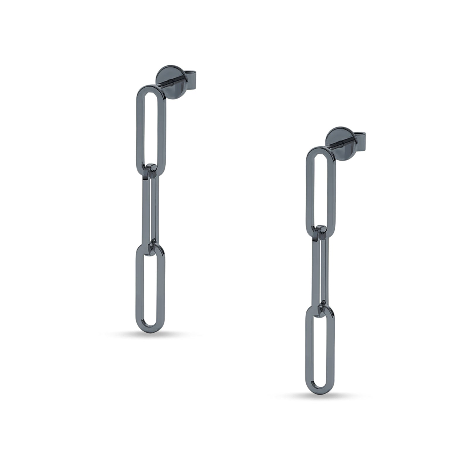 Paperclip Link Chain Interlocking Oblong Stud Earring 925 Sterling Silver