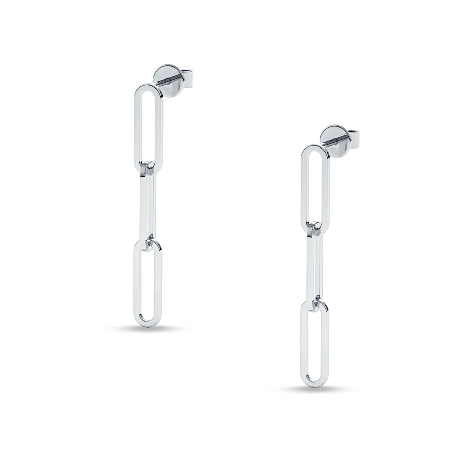 Paperclip Link Chain Interlocking Oblong Stud Earring 925 Sterling Silver