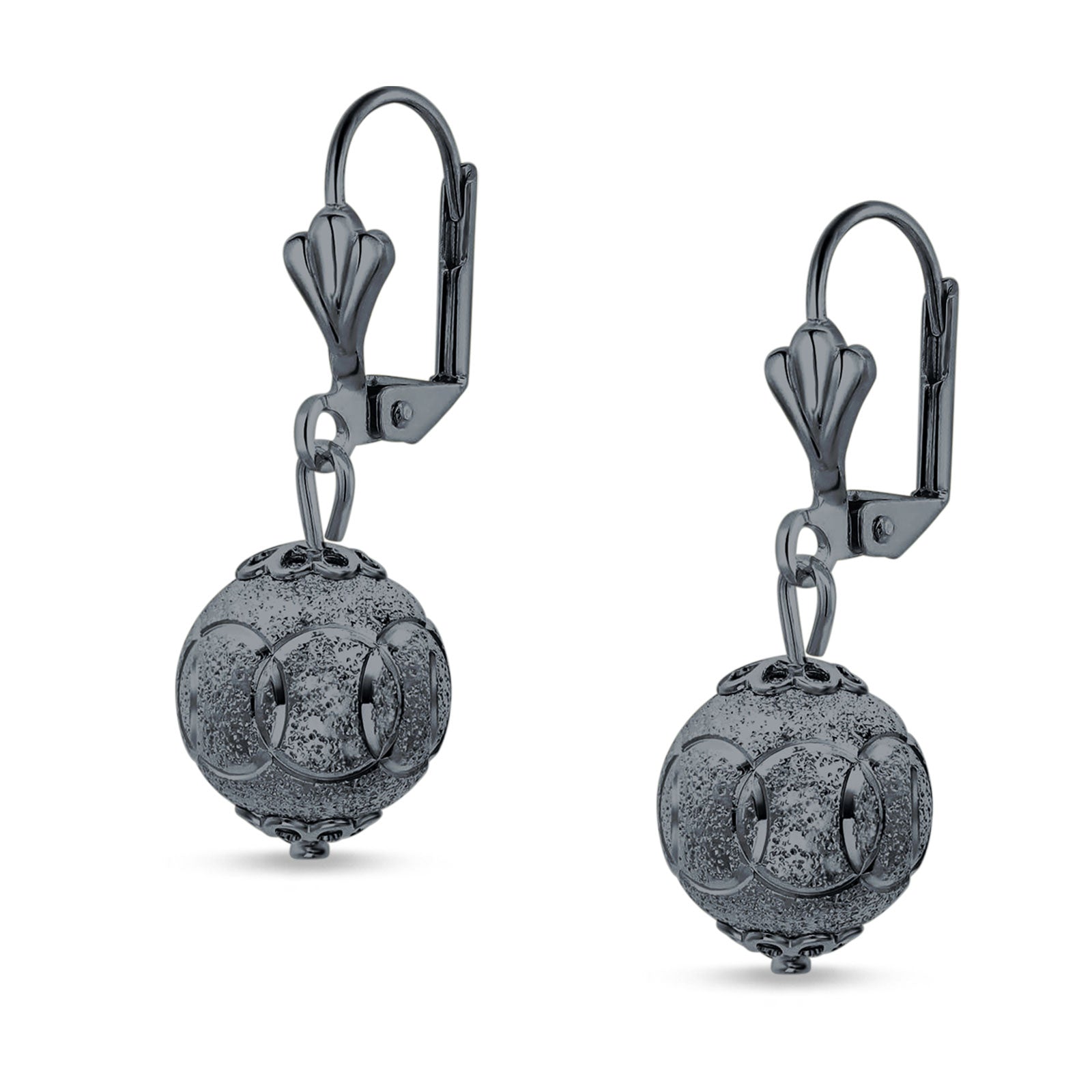 Round Diamond Cut Dangling Ball Leverback Earrings 925 Sterling Silver