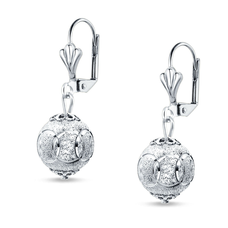 Round Diamond Cut Dangling Ball Leverback Earrings 925 Sterling Silver