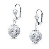 Round Diamond Cut Dangling Ball Leverback Earrings 925 Sterling Silver