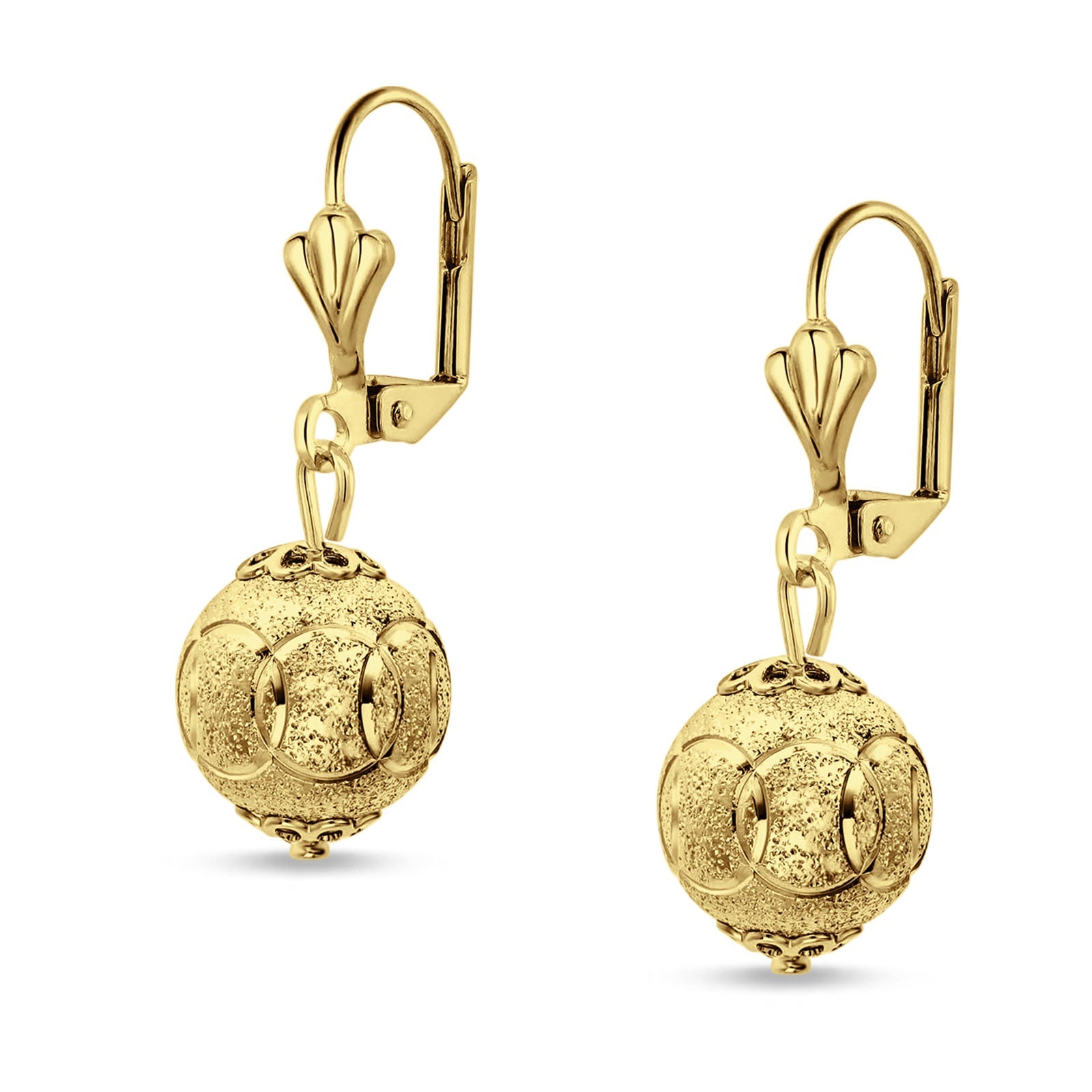 Round Diamond Cut Dangling Ball Leverback Earrings 925 Sterling Silver
