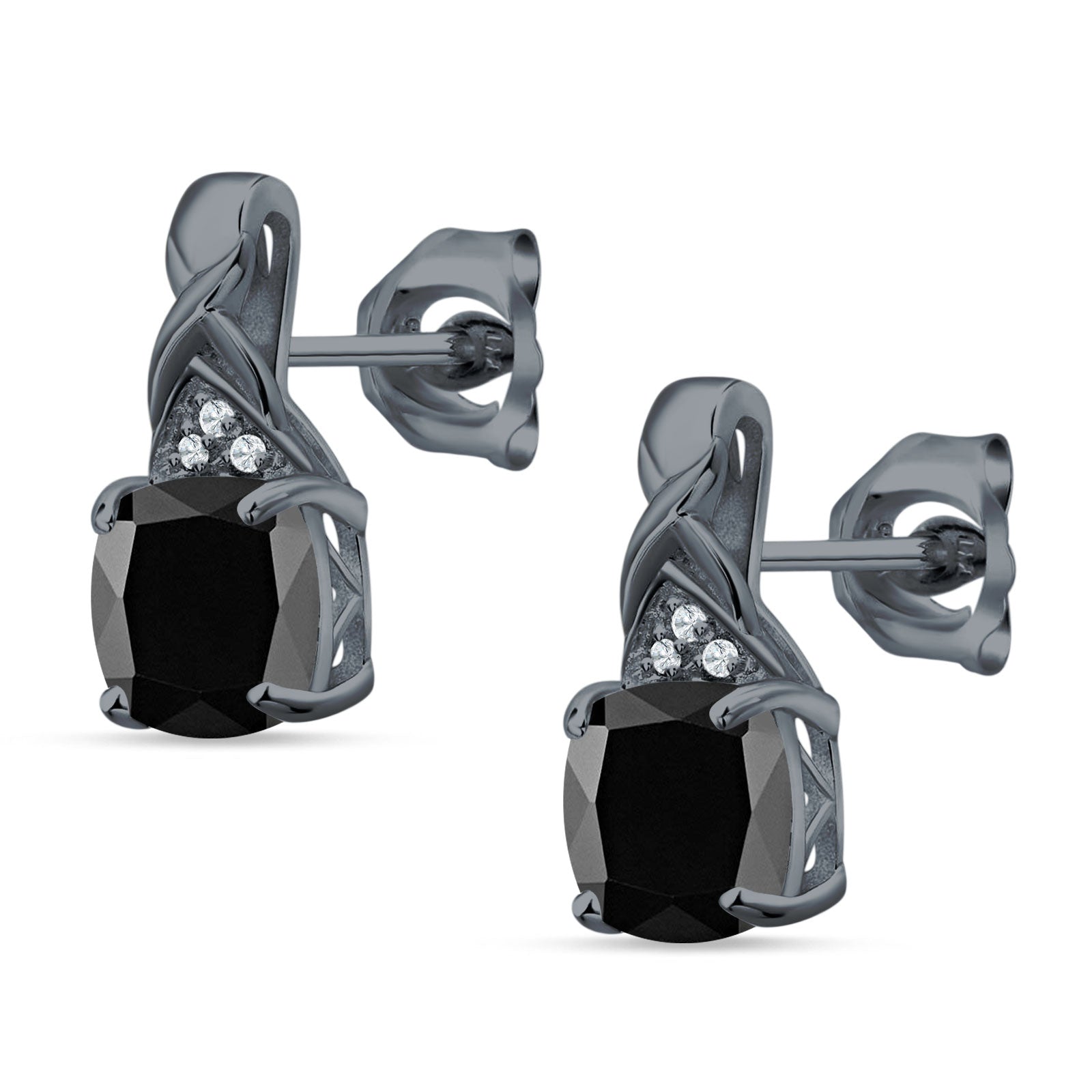 Cushion Cubic Zirconia Twisted Stud Earring 925 Sterling Silver