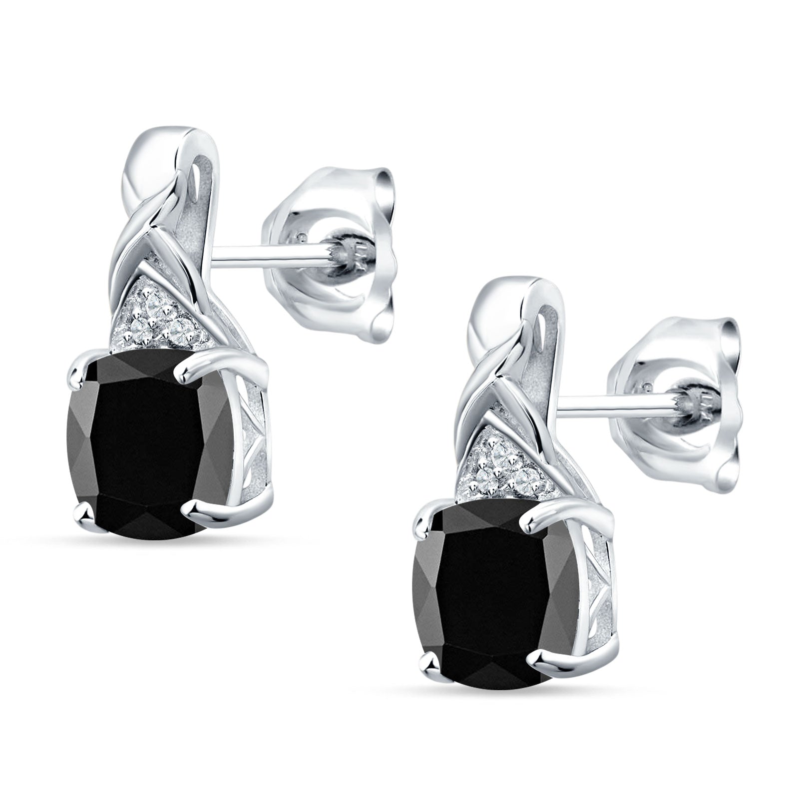 Cushion Cubic Zirconia Twisted Stud Earring 925 Sterling Silver