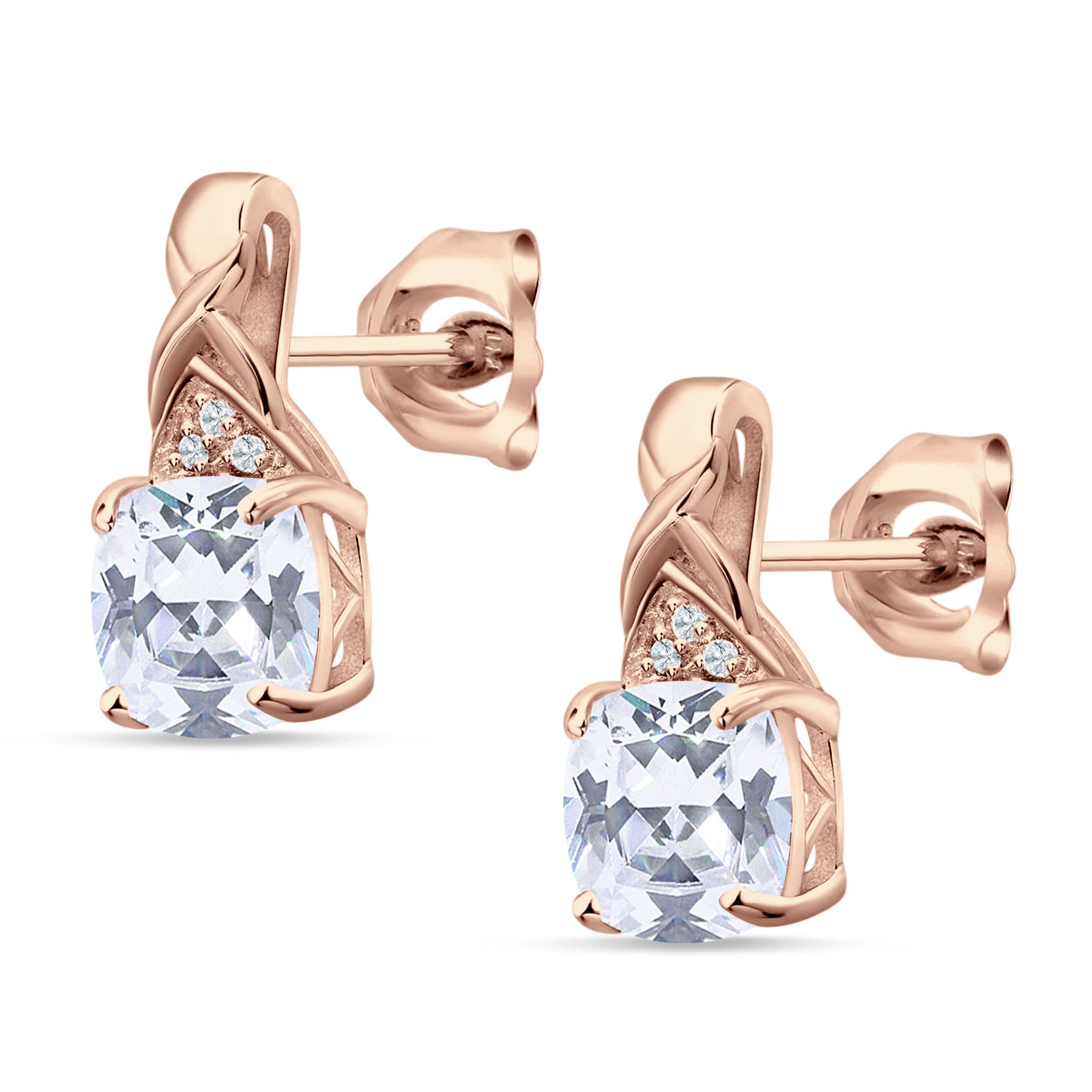 Cushion Cubic Zirconia Twisted Stud Earring 925 Sterling Silver