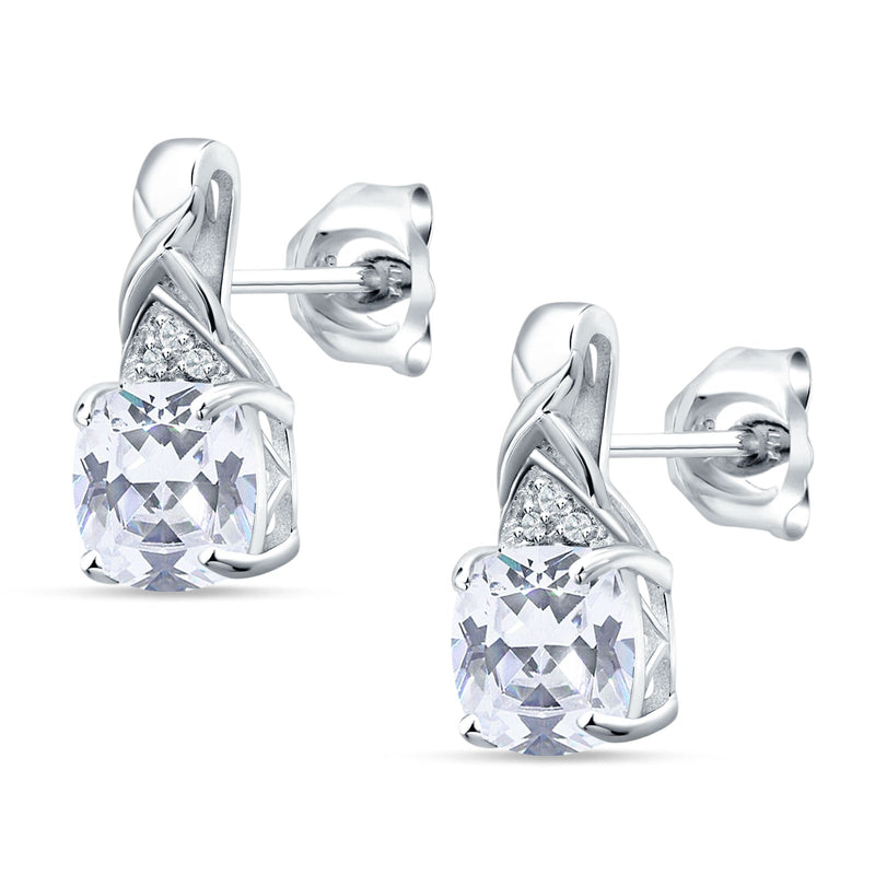 Cushion Cubic Zirconia Twisted Stud Earring 925 Sterling Silver