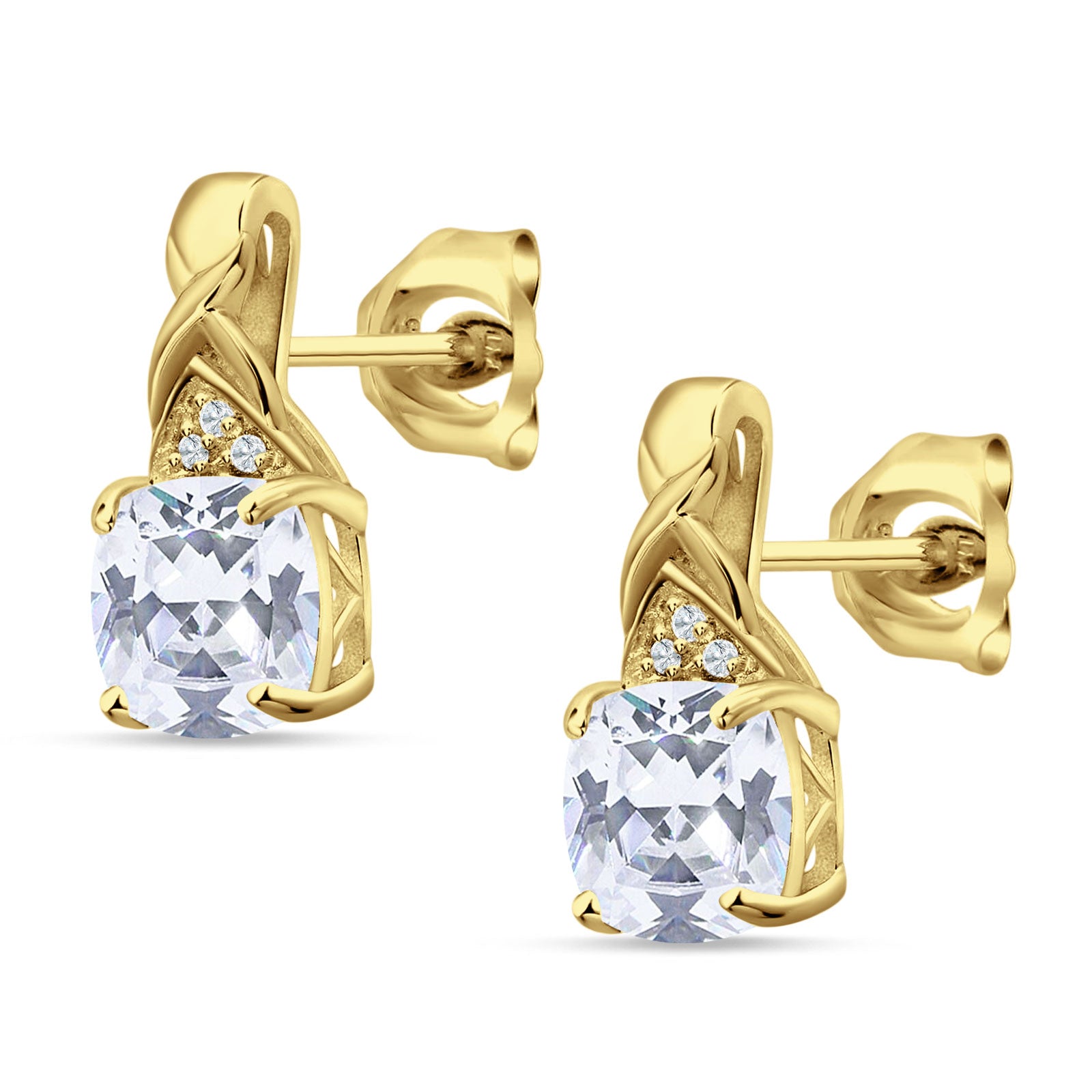 Cushion Cubic Zirconia Twisted Stud Earring 925 Sterling Silver