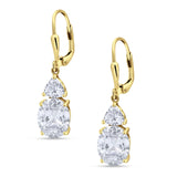 Oval Drop Dangle Triangular Cubic Zirconia Leverback Earring 925 Sterling Silver