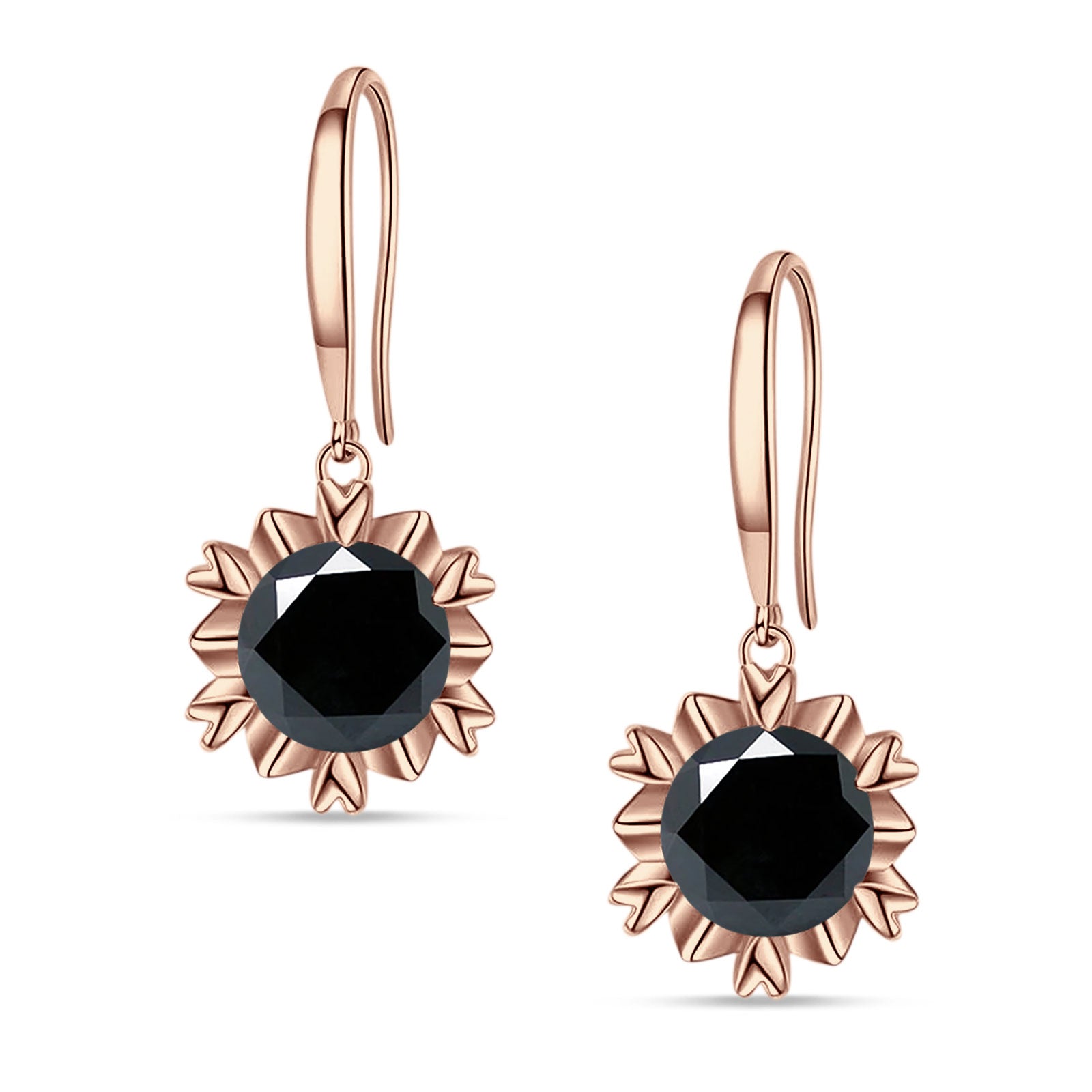 Round Cubic Zirconia Flower Heart Designer Fishhook Earring 925 Sterling Silver