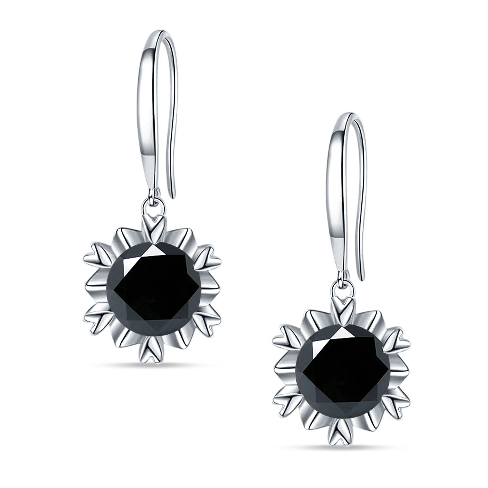 Round Cubic Zirconia Flower Heart Designer Fishhook Earring 925 Sterling Silver