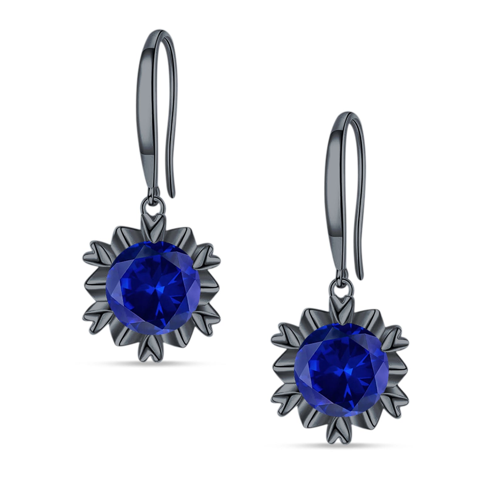 Round Cubic Zirconia Flower Heart Designer Fishhook Earring 925 Sterling Silver