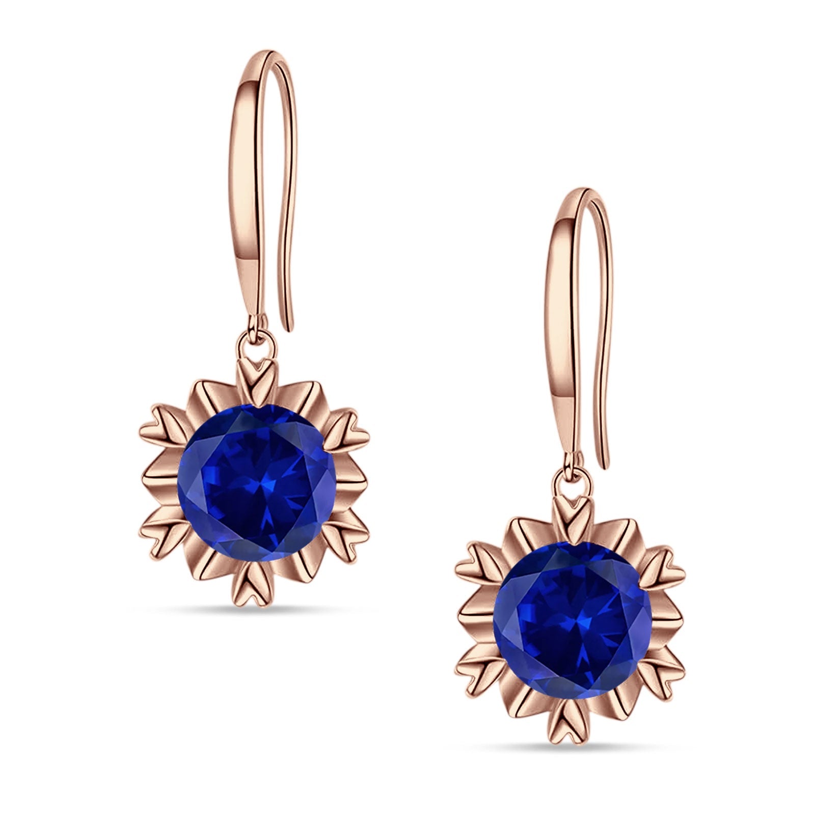Round Cubic Zirconia Flower Heart Designer Fishhook Earring 925 Sterling Silver