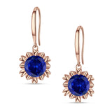 Round Cubic Zirconia Flower Heart Designer Fishhook Earring 925 Sterling Silver